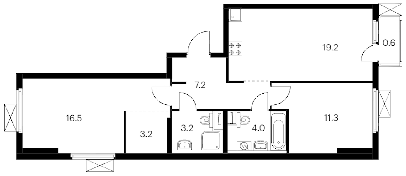 2-комнатная квартира 65.2 м², 13/14 эт., ЖК «Витебский парк»